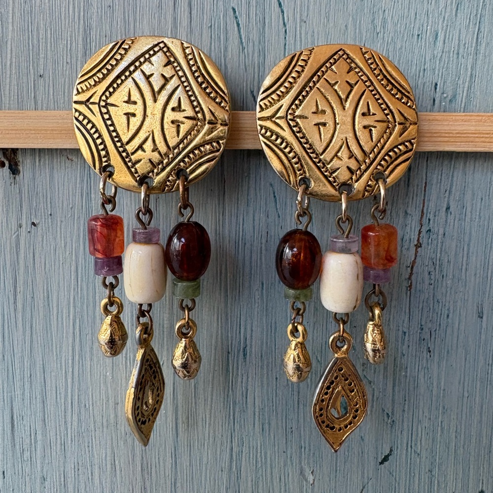 Bohemian Gold Dangle Earrings - Picture 9 of 9